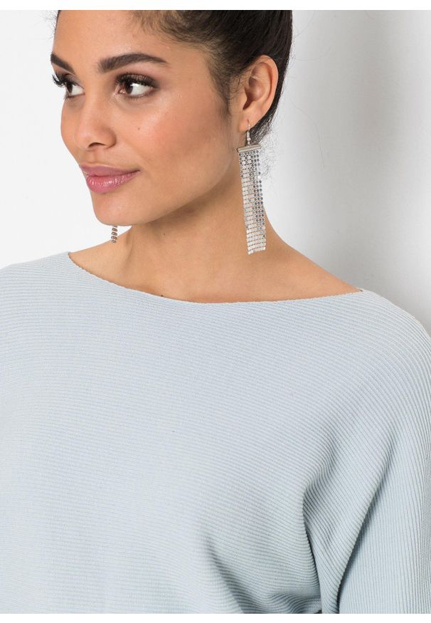 bonprix - "Sweter w prążek ""oversize""". Kolor: niebieski. Wzór: prążki