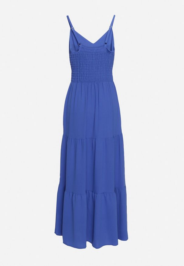 Born2be - Granatowa Sukienka na Regulowanych Ramiączkach z Gumką w Pasie Ebisina. Okazja: na co dzień. Kolor: niebieski. Długość rękawa: na ramiączkach. Sezon: lato. Styl: casual, elegancki