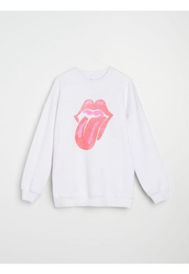Sinsay - Bluza z nadrukiem The Rolling Stones - kremowy. Kolor: kremowy. Wzór: nadruk