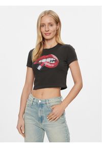 Tommy Jeans T-Shirt Lips DW0DW17373 Czarny Slim Fit. Kolor: czarny. Materiał: bawełna