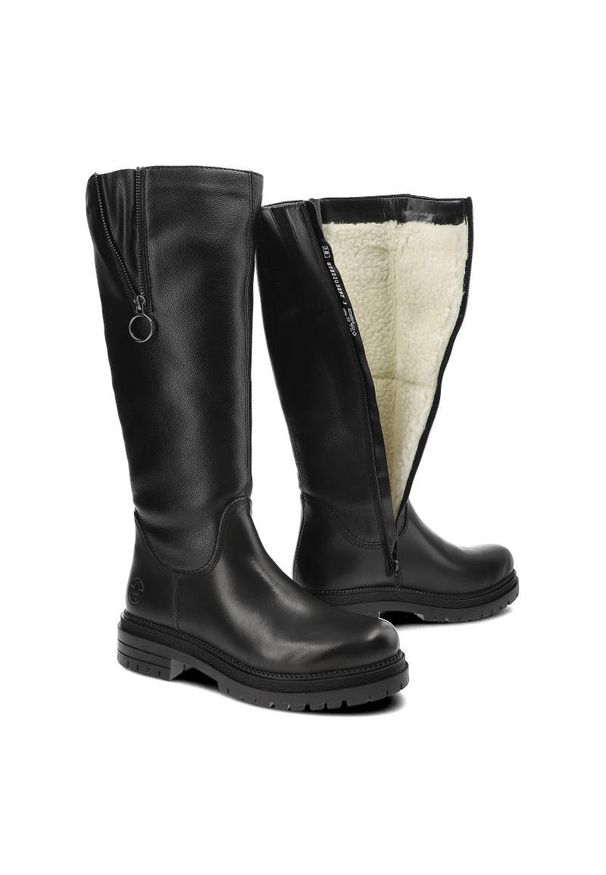 Czarne Kozaki Rieker Ocieplane Skórzane Buty Damskie. Zapięcie: zamek. Kolor: czarny. Materiał: syntetyk, skóra ekologiczna, futro. Szerokość cholewki: normalna. Styl: klasyczny, elegancki