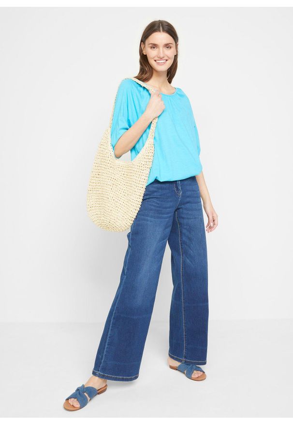 bonprix - T-shirt z czystej bawełny organicznej. Kolor: niebieski. Materiał: bawełna. Długość rękawa: krótki rękaw. Długość: krótkie