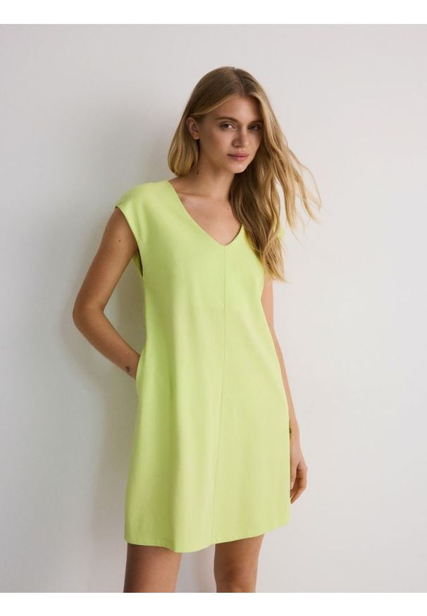 Reserved - Sukienka mini z bawełny - jasnozielony. Kolor: zielony. Materiał: bawełna. Typ sukienki: proste. Długość: mini