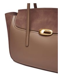 Calvin Klein Torebka Hardware Brushed Flap Tote Bag LV04F3336G Beżowy. Kolor: beżowy. Materiał: skórzane #3