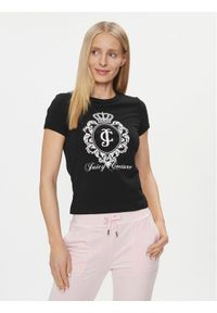 Juicy Couture T-Shirt Heritage Crest Tee JCWCT24337 Czarny Slim Fit. Kolor: czarny. Materiał: bawełna