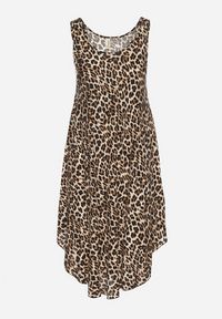 Born2be - Ciemnobeżowa Rozkloszowana Sukienka z Bawełny w Panterkę Natiloria. Okazja: na co dzień. Kolor: beżowy. Materiał: bawełna. Długość rękawa: długi rękaw. Wzór: motyw zwierzęcy. Styl: casual, elegancki #2