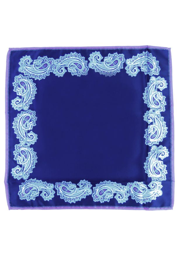 Modini - Granatowa poszetka z fioletowymi obszyciami - paisley E57. Kolor: wielokolorowy, fioletowy, niebieski. Wzór: paisley