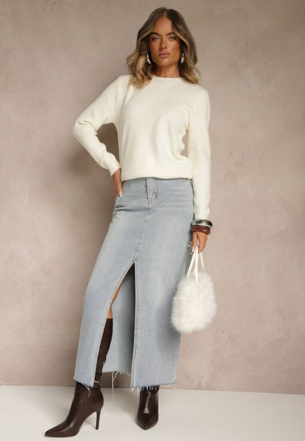 Renee - Jasnobeżowy Sweter z Wełną ze Ściągaczami Furrive. Kolor: beżowy. Materiał: wełna