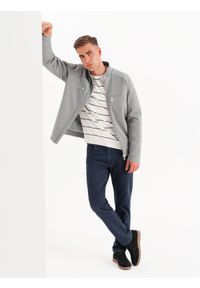 Ombre Clothing - Męska kurtka typu biker z kieszeniami i stójką – szara V3 - Rozmiar: XL. Okazja: na co dzień. Typ kołnierza: kołnierzyk stójkowy. Kolor: szary. Materiał: syntetyk, tkanina, poliester, materiał. Wzór: ze splotem. Styl: casual #9