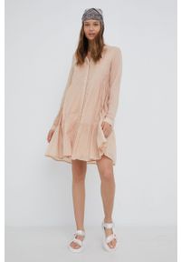 Y.A.S sukienka bawełniana kolor beżowy mini rozkloszowana. Kolor: beżowy. Materiał: bawełna. Długość rękawa: długi rękaw. Typ sukienki: rozkloszowane. Długość: mini #3