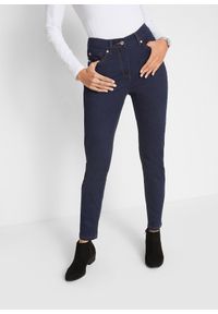 bonprix - Dżinsy o kroju slim fit, mid waist, z wygodnym paskiem. Kolor: niebieski