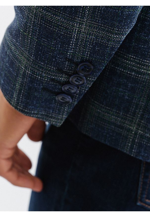 Pako Lorente - PAKO LORENTE – Granatowa casualowa marynarka męska w zieloną kratę. Okazja: na co dzień. Kolor: niebieski, zielony, wielokolorowy. Materiał: poliester, wiskoza, elastan. Styl: casual