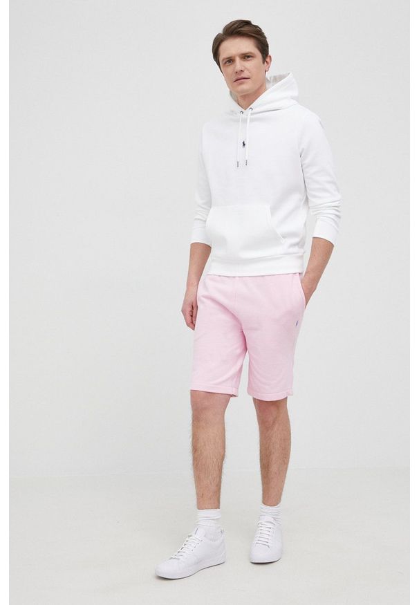Polo Ralph Lauren bluza męska kolor biały z kapturem gładka. Okazja: na co dzień. Typ kołnierza: polo, kaptur. Kolor: biały. Materiał: dzianina. Wzór: gładki. Styl: casual