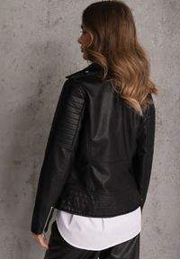 Renee - Czarna Motocyklowa Kurtka o Fasonie Ramoneski Chivi. Okazja: na co dzień. Kolor: czarny. Materiał: poliester, jeans, skóra, koronka. Styl: casual, klasyczny, rockowy #7