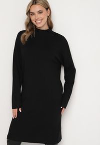 Born2be - Czarna Sweterkowa Sukienka Półgolf z Bawełną i Wełną Pilara. Kolor: czarny. Materiał: wełna, bawełna. Typ sukienki: ołówkowe. Styl: klasyczny, elegancki #1