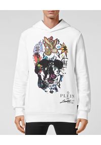Philipp Plein - PHILIPP PLEIN - Biała bluza z kapturem Tattoo Skull. Okazja: na co dzień. Typ kołnierza: kaptur. Kolor: biały. Materiał: dzianina. Wzór: aplikacja, kolorowy. Styl: casual, elegancki