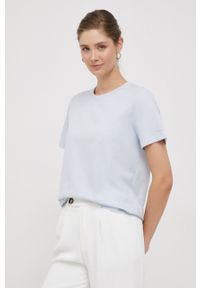 Calvin Klein t-shirt bawełniany kolor niebieski. Kolor: niebieski. Materiał: bawełna. Wzór: gładki. Styl: klasyczny #1