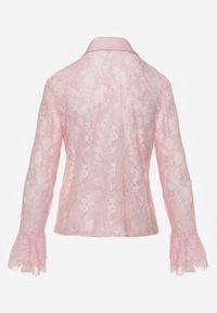 Born2be - Różowa Koszula Koronkowa z Wiskozy z Bawełną Ozdobiona Falbanami Hermerine. Kolor: różowy. Materiał: wiskoza, bawełna, koronka. Wzór: aplikacja. Styl: elegancki, klasyczny #2