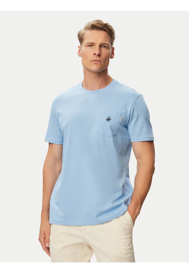 Beverly Hills Polo Club T-Shirt P-SS26M-TS414000 Niebieski jasny Regular Fit. Typ kołnierza: polo. Kolor: niebieski. Materiał: bawełna