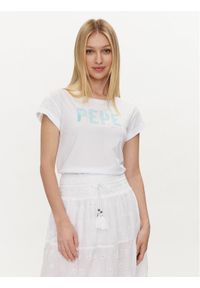 Pepe Jeans T-Shirt Janet PL505836 Biały Regular Fit. Kolor: biały. Materiał: bawełna