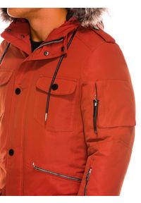Ombre Clothing - Kurtka męska zimowa parka - ceglasta C410 - L. Kolor: pomarańczowy. Materiał: poliester. Sezon: zima #4