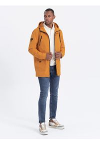 Ombre Clothing - Kurtka męska parka z kieszeniami cargo - musztardowa V3 OM-JANP-22FW-004 - L. Kolor: żółty. Materiał: poliester, materiał. Styl: elegancki