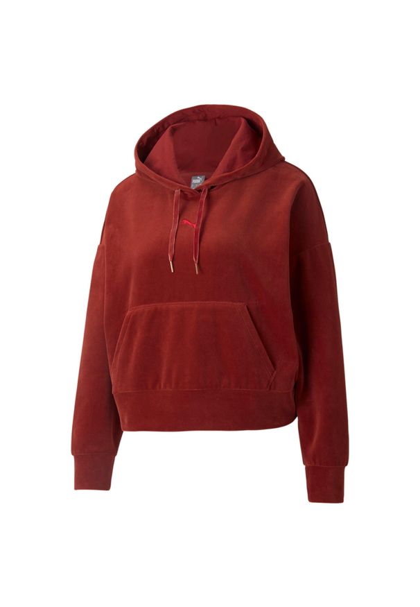 Bluza dresowa damska Puma HER VELOUR. Kolor: czerwony. Materiał: dresówka. Sport: koszykówka