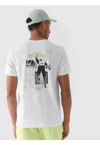 4f - 4F T-shirt regular z nadrukiem męski - biały XXL. Okazja: na co dzień. Kolor: biały. Materiał: dzianina, bawełna, jersey. Długość rękawa: krótki rękaw. Długość: krótkie. Wzór: nadruk. Styl: klasyczny, sportowy, casual