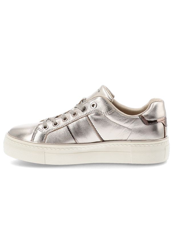 Złote Sneakersy Tamaris Eleganckie Obuwie Damskie. Zapięcie: sznurówki. Kolor: złoty. Materiał: materiał, guma. Styl: elegancki