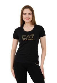 EA7 Emporio Armani - EA7 Czarny damski t-shirt z cyrkoniami, Rozmiar M. Kolor: czarny