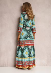 Renee - Ciemnozielono-Niebieska Sukienka Enysius. Kolor: niebieski. Wzór: kolorowy. Styl: boho. Długość: maxi