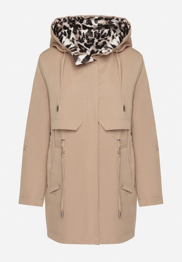 Born2be - Ciemnobeżowa Kurtka w Stylu Parki z Odpinanym Kapturem i Ozdobną Podszewką Ismerife. Okazja: na co dzień, na spacer. Kolor: beżowy. Styl: casual