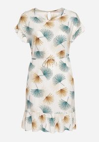 Born2be - Biało-Niebieska Bawełniana Sukienka z Florystycznym Motywem i Wiązaniem w Talii Rissani. Okazja: na randkę. Kolor: biały. Materiał: bawełna. Sezon: lato #7