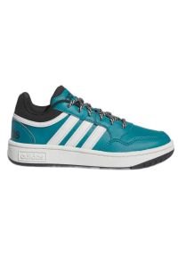 Adidas - Buty adidas Hoops 3.0 Jr IF7747 zielone. Okazja: na co dzień. Wysokość cholewki: przed kostkę. Zapięcie: sznurówki. Kolor: zielony. Materiał: syntetyk, guma, materiał. Szerokość cholewki: normalna. Wzór: gładki. Sport: wspinaczka