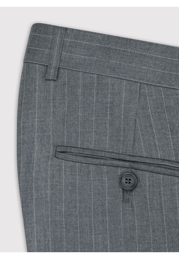 Pako Lorente - PAKO LORENTE – Szare spodnie garniturowe w prążek. Kolor: szary. Materiał: poliester, wiskoza. Wzór: prążki. Styl: elegancki