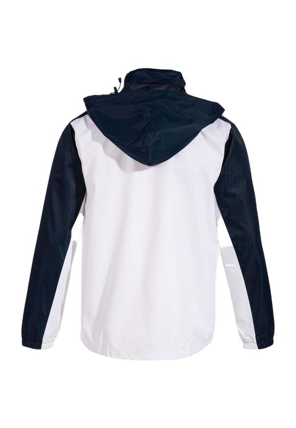 Kurtka przeciwdeszczowa z kapturem na zamek Joma Montreal. Typ kołnierza: kaptur. Kolor: wielokolorowy, niebieski, biały. Sport: piłka nożna