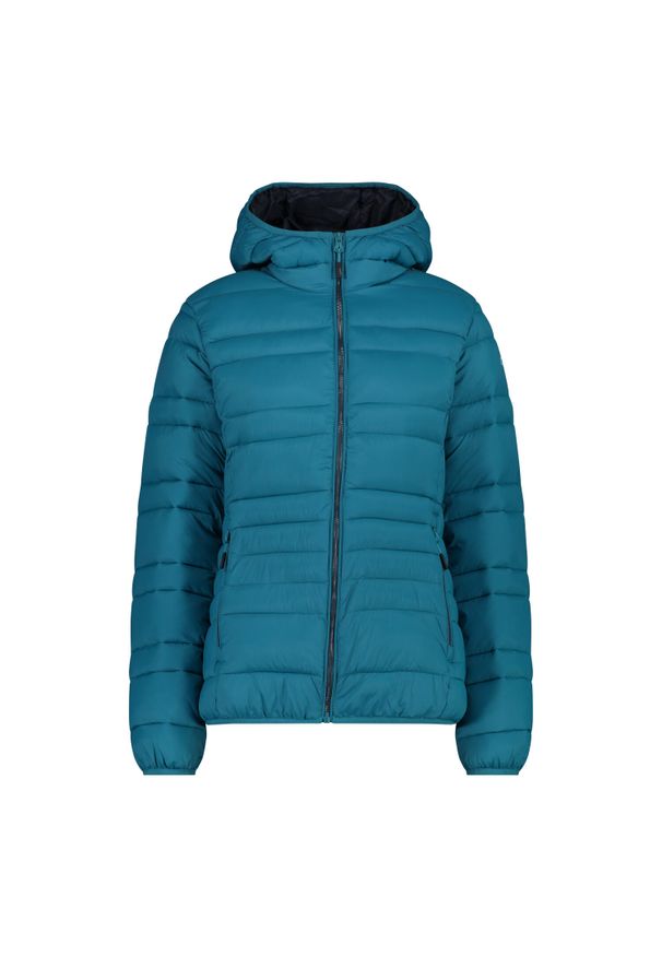 Damska kurtka z kapturem CMP. Typ kołnierza: kaptur. Kolor: niebieski, wielokolorowy, zielony. Materiał: puch. Sezon: zima