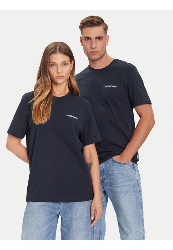 Guess Jeans T-Shirt M5BI78 K8FQ4 Granatowy Regular Fit. Kolor: niebieski. Materiał: bawełna