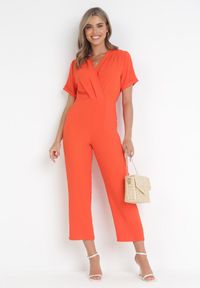 Born2be - Pomarańczowy Kopertowy Kombinezon z Bawełny i Wiskozy Semalia. Kolor: pomarańczowy. Materiał: bawełna, wiskoza. Długość rękawa: krótki rękaw. Długość: krótkie #1