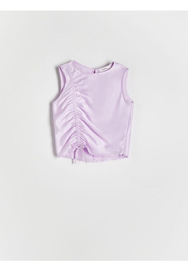 Reserved - Bluzka z marszczeniem - lawendowy. Kolor: fioletowy. Materiał: tkanina