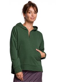 BE - Hoodie bluza damska oversize w kształcie dzwonka z kapturem zielona. Okazja: na co dzień. Typ kołnierza: kaptur. Kolor: zielony. Materiał: bawełna. Długość: krótkie. Styl: elegancki, casual