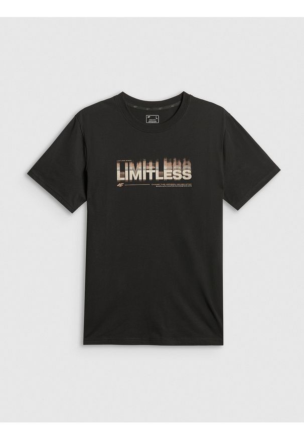 4f - 4F T-shirt regular z nadrukiem męski - czarny S. Okazja: na co dzień. Kolor: czarny. Materiał: materiał. Wzór: nadruk. Styl: casual, sportowy