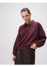 Reserved - Bluza polo z modalem - bordowy. Typ kołnierza: polo. Kolor: czerwony. Materiał: dzianina