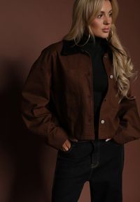 Renee - Brązowa Kurtka Koszulowa z Bawełny Azrea. Okazja: na co dzień. Kolor: brązowy. Materiał: bawełna. Styl: casual, elegancki