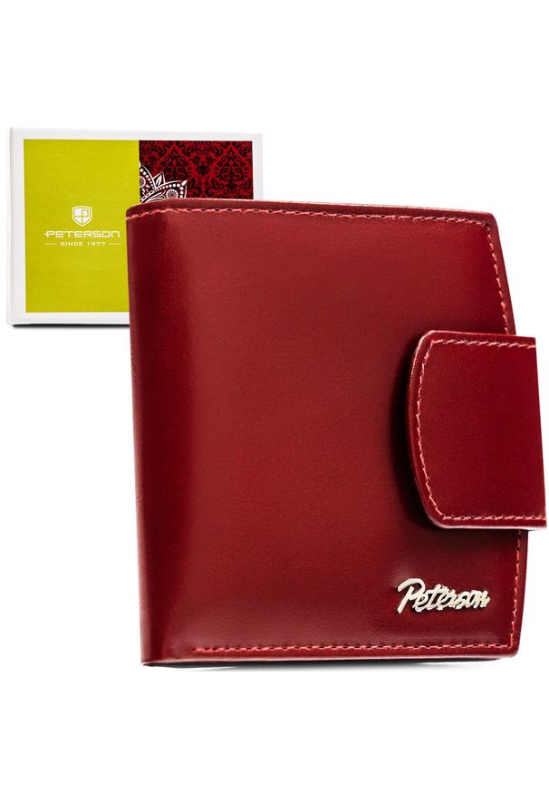 Czerwony, skórzany portfel damski z systemem RFID - Peterson. Kolor: czerwony. Materiał: skóra