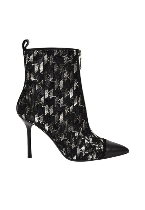 Karl Lagerfeld - KARL LAGERFELD Czarne skórzane botki na szpilce Ankle Boot Monogram, Rozmiar 39. Kolor: czarny. Materiał: skóra. Obcas: na szpilce