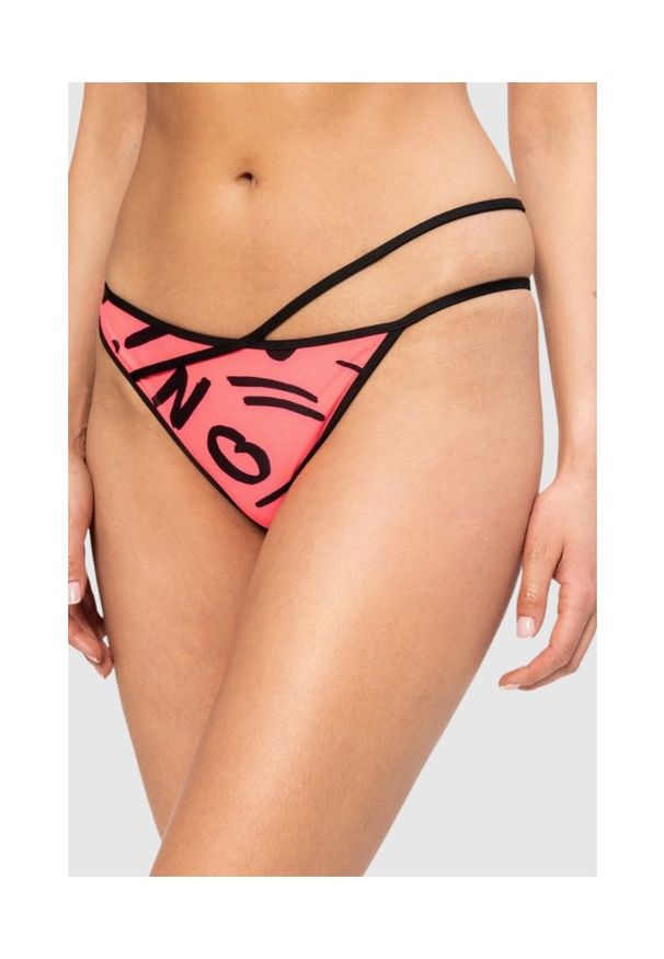 MOSCHINO Różowy dół od bikini w litery, Rozmiar S. Kolor: różowy. Wzór: aplikacja