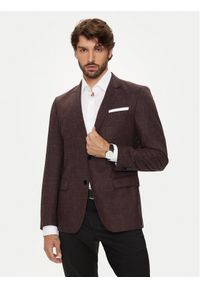 BOSS - Boss Marynarka H-Hutson-224 50521645 Bordowy Slim Fit. Kolor: czerwony. Materiał: wełna #1