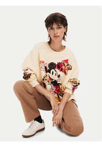 Desigual Bluza Mickey 24WWSK35 Beżowy Oversize. Kolor: beżowy. Materiał: bawełna #5