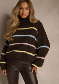 Renee - Brązowy Golf z Wełną w Paski Monallesa. Okazja: na co dzień. Typ kołnierza: golf. Kolor: brązowy. Materiał: wełna. Wzór: paski. Sezon: jesień. Styl: casual #1